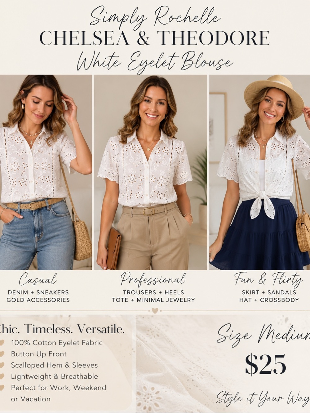 Chelsea & Theodore White Eyelet Button-Up Blouse